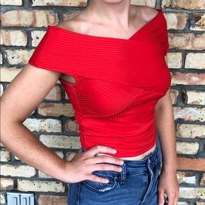 Forver 21 Red Off-the-Shoulder Crop Top